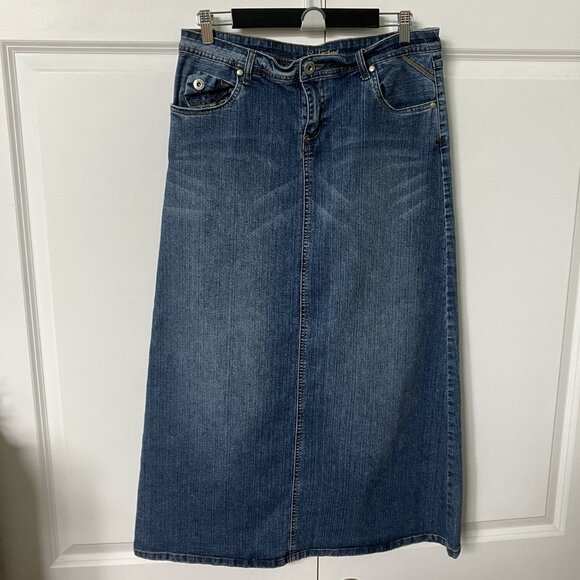 Y2K Suko Jeans Midi Skirt Womens 13/14 A-line Western Coastal Cowgirl - Picture 1 of 9